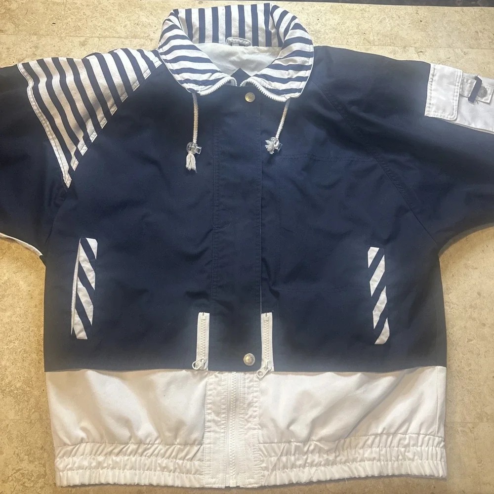 Vintage 90s Mulberry Street Navy Nautical Hooded Snap / Zip Jacket Womens Large